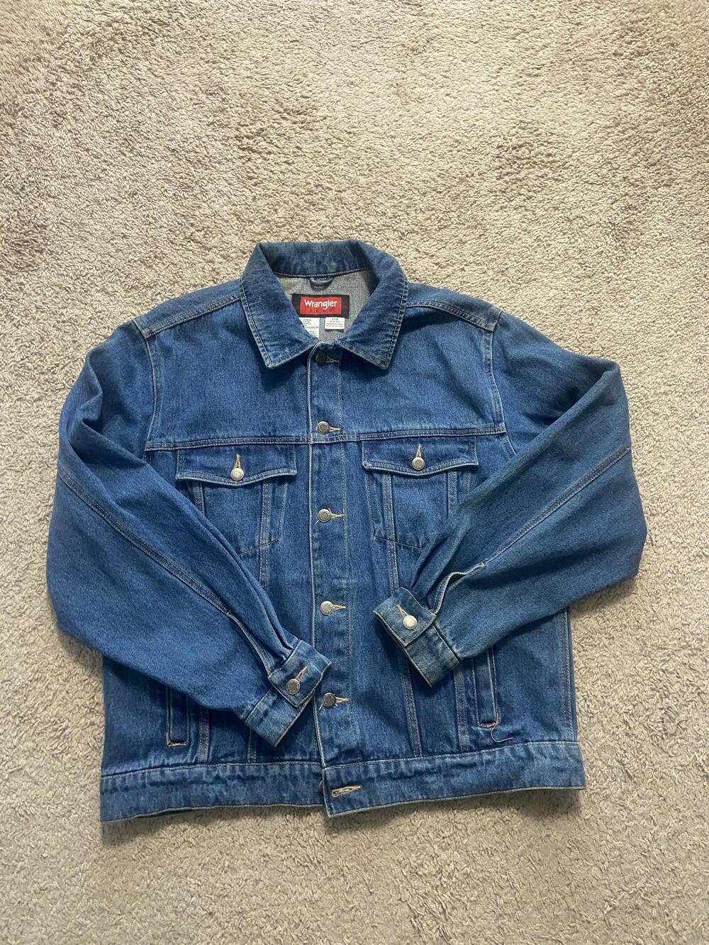 Wrangler Hero Jean Jacket Mens Large Blue Denim Bomber Button Front Pockets